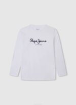 Pepe Jeans pitkähihainen logollinen t-paita edessä poika valkoinen TB001619