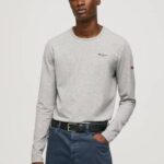 Pepe Jeans pitkähihainen puuvillainen t-paita miehet harmaa marli TB001006