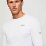 Pepe Jeans pitkähihainen puuvillainen t-paita miehet valkoinen TB001007