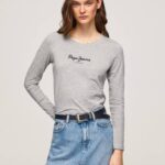 Pepe Jeans pitkähihainen puuvillainen t-paita naiset harmaa marli TB00473