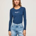 Pepe Jeans pitkähihainen puuvillainen t-paita naiset laivasto TB00472