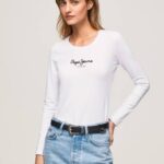 Pepe Jeans pitkähihainen puuvillainen t-paita naiset valkoinen TB00469