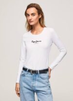 Pepe Jeans pitkähihainen puuvillainen t-paita naiset valkoinen TB00469