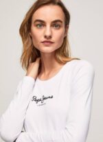 Pepe Jeans pitkähihainen puuvillainen t-paita naiset valkoinen TB00469 - Image 3