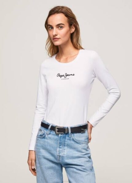 Pepe Jeans pitkähihainen puuvillainen t-paita naiset valkoinen TB00469