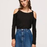 Pepe Jeans pitkähihainen t-paita, jossa olkaimet naiset musta TB00399