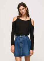 Pepe Jeans pitkähihainen t-paita, jossa olkaimet naiset musta TB00399