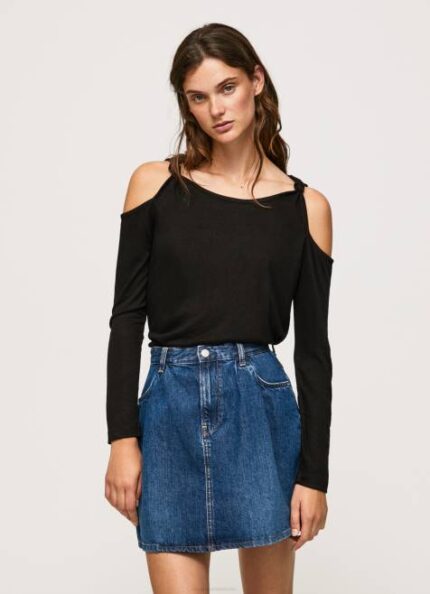 Pepe Jeans pitkähihainen t-paita, jossa olkaimet naiset musta TB00399