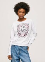Pepe Jeans pitkähihainen t-paita maxi-logolla naiset valkoinen TB00389