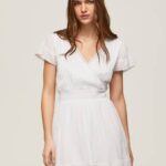 Pepe Jeans Poete brodeerattu puuvillamekko naiset valkoinen TB00165