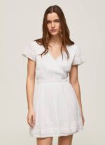 Pepe Jeans Poete brodeerattu puuvillamekko naiset valkoinen TB00165