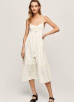 Pepe Jeans prue puuvillainen dobby-mekko naiset valkoinen TB00221 - Image 3