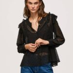 Pepe Jeans puoliläpinäkyvä plumetipusero naiset musta TB00328