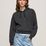 Pepe Jeans puuvillainen huppari naiset pesty mustaksi TB00281