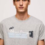 Pepe Jeans puuvillainen t-paita, jossa harjalogo miehet harmaa marli TB00931