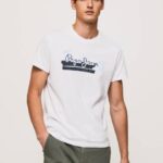 Pepe Jeans puuvillainen t-paita, jossa harjalogo miehet valkoinen TB00930