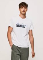 Pepe Jeans puuvillainen t-paita, jossa harjalogo miehet valkoinen TB00930