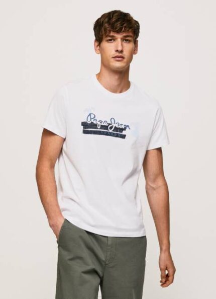 Pepe Jeans puuvillainen t-paita, jossa harjalogo miehet valkoinen TB00930