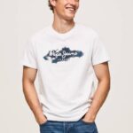 Pepe Jeans puuvillainen t-paita, jossa harjalogo miehet valkoinen TB00952