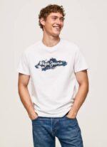 Pepe Jeans puuvillainen t-paita, jossa harjalogo miehet valkoinen TB00952
