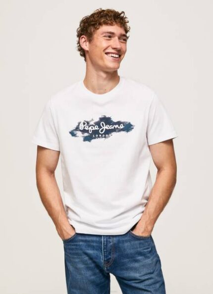 Pepe Jeans puuvillainen t-paita, jossa harjalogo miehet valkoinen TB00952