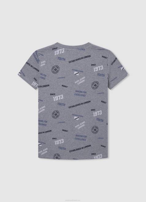 Pepe Jeans puuvillainen t-paita kauttaaltaan printillä poika harmaa marli TB001646 - Image 2