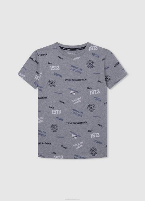 Pepe Jeans puuvillainen t-paita kauttaaltaan printillä poika harmaa marli TB001646 - Image 1
