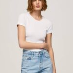 Pepe Jeans puuvillainen t-paita logolla naiset valkoinen TB00404