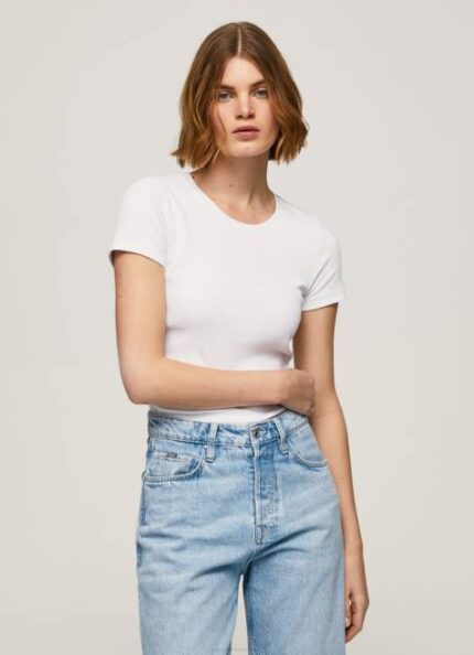 Pepe Jeans puuvillainen t-paita logolla naiset valkoinen TB00404