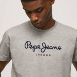 Pepe Jeans puuvillainen t-paita painettu logolla miehet harmaa marli TB001001