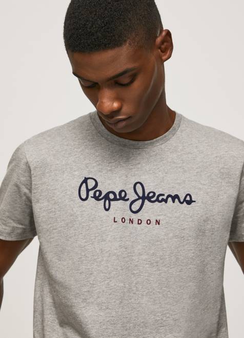 Pepe Jeans puuvillainen t-paita painettu logolla miehet harmaa marli TB001001 - Image 1