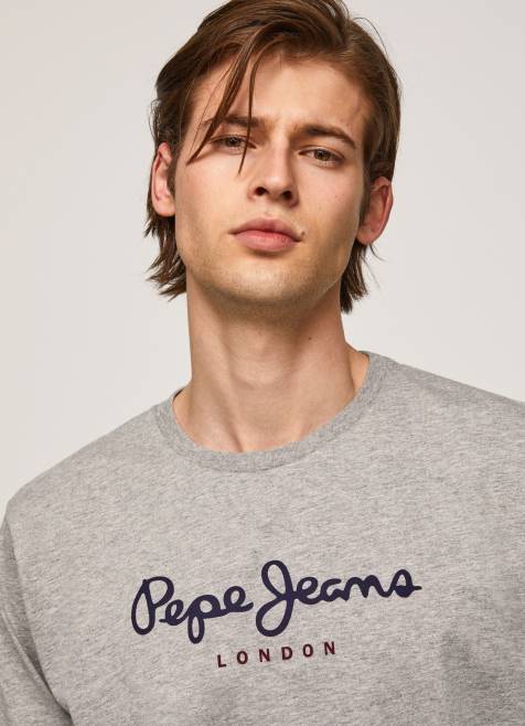 Pepe Jeans puuvillainen t-paita painettu logolla miehet harmaa marli TB001017 - Image 1