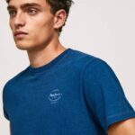 Pepe Jeans puuvillainen t-paita painettu logolla miehet indigo TB00968