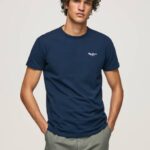 Pepe Jeans puuvillainen t-paita painettu logolla miehet laivasto TB001010