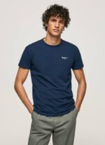 Pepe Jeans puuvillainen t-paita painettu logolla miehet laivasto TB001010