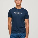 Pepe Jeans puuvillainen t-paita painettu logolla miehet laivasto TB00999