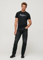 Pepe Jeans puuvillainen t-paita painettu logolla miehet musta TB001000 - Image 2
