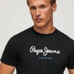 Pepe Jeans puuvillainen t-paita painettu logolla miehet musta TB001000
