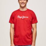 Pepe Jeans puuvillainen t-paita painettu logolla miehet studio punainen TB001016