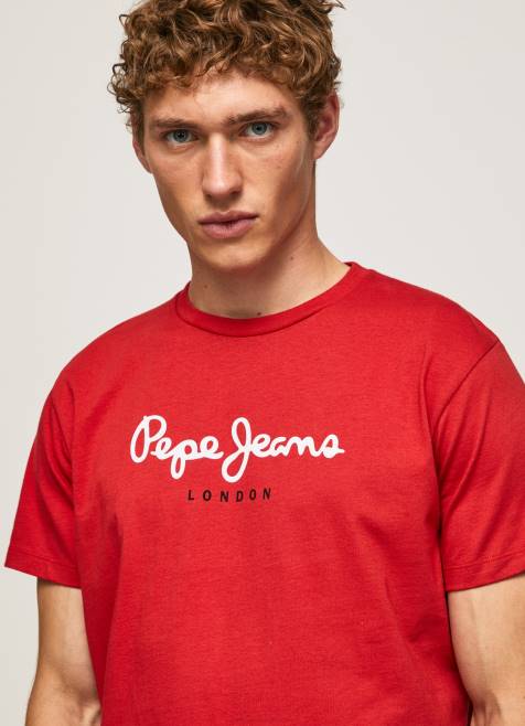 Pepe Jeans puuvillainen t-paita painettu logolla miehet studio punainen TB001016 - Image 3