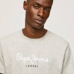 Pepe Jeans puuvillainen t-paita painettu logolla miehet vaaleanharmaa merimereli TB00918