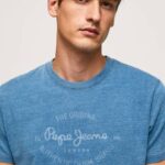 Pepe Jeans puuvillainen t-paita painettu logolla miehet vaaleansininen TB00967