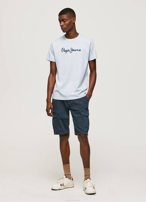 Pepe Jeans puuvillainen t-paita painettu logolla miehet valkaisu sininen TB00933 - Image 2