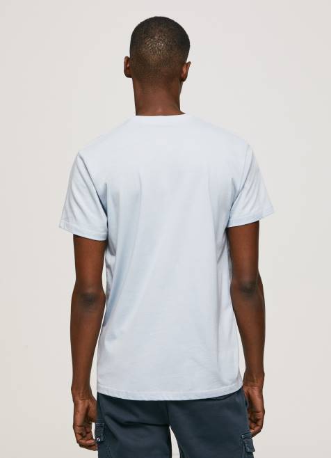 Pepe Jeans puuvillainen t-paita painettu logolla miehet valkaisu sininen TB00933 - Image 4