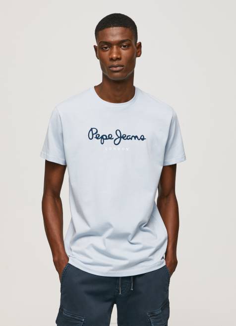 Pepe Jeans puuvillainen t-paita painettu logolla miehet valkaisu sininen TB00933 - Image 1