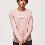 Pepe Jeans puuvillainen t-paita painettu logolla miehet valkaisuaine pinkki TB00915