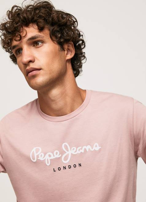 Pepe Jeans puuvillainen t-paita painettu logolla miehet valkaisuaine pinkki TB00915 - Image 3