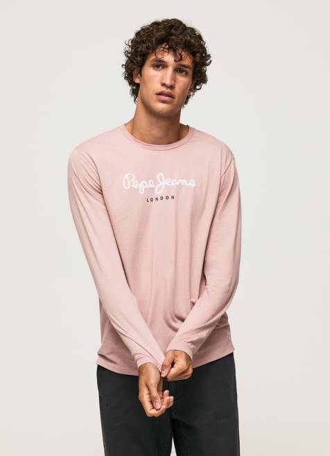 Pepe Jeans puuvillainen t-paita painettu logolla miehet valkaisuaine pinkki TB00915 - Image 1