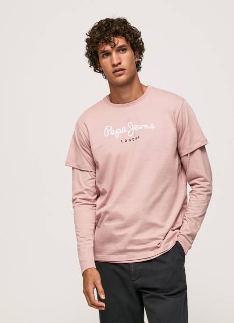 Pepe Jeans puuvillainen t-paita painettu logolla miehet valkaisuaine pinkki TB00917 - Image 2