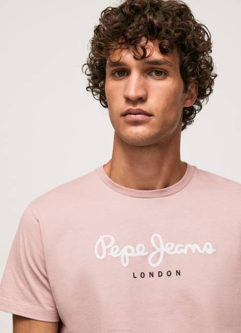 Pepe Jeans puuvillainen t-paita painettu logolla miehet valkaisuaine pinkki TB00917 - Image 3